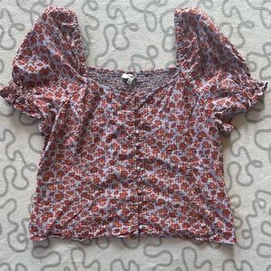 Madewell Button-Front Smocked-Back Top in Piccola Floral